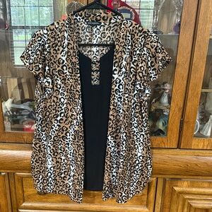 Ava & Grace Leopard Print Blouse with Black Accent